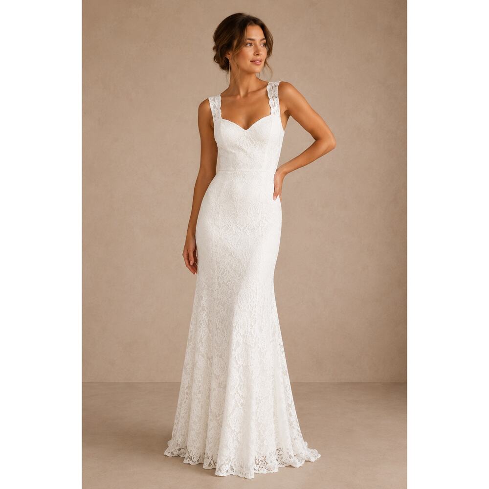 Lulus Rosetta Floral Lace Sweetheart Mermaid Maxi Dress White 24949 Size Medium - Picture 2 of 12